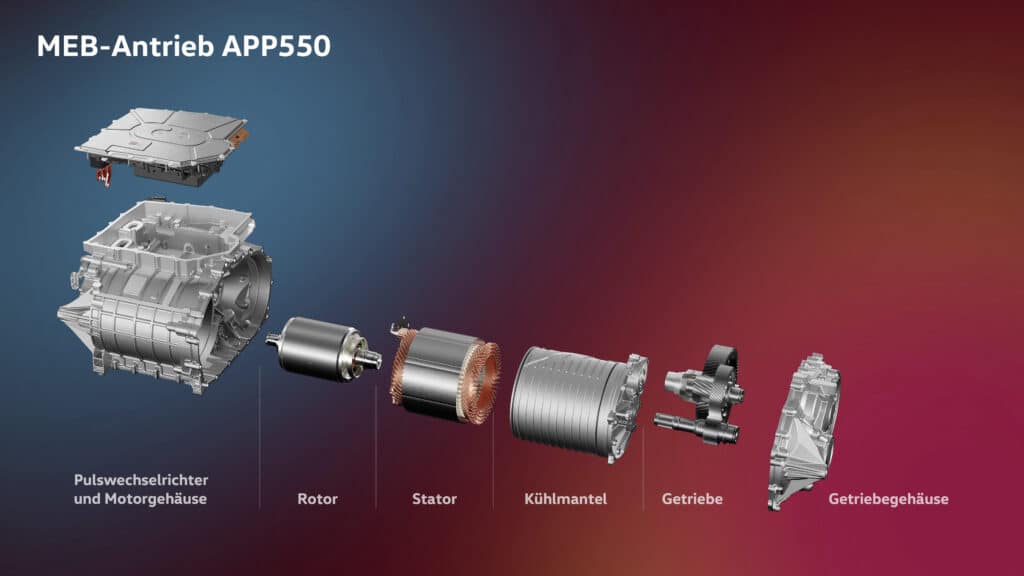 Die Komponenten des neuen MEB-Antriebs APP550. | Bild: Volkswagen